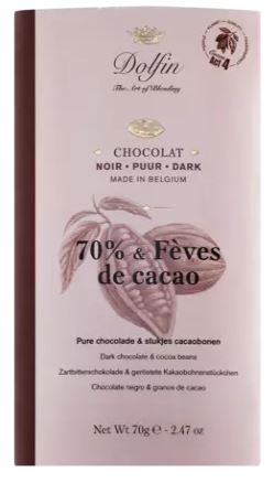 Dolfin - Belgische Schokolade - 70 % - dunkle Schokolade mit Kakao Nibs