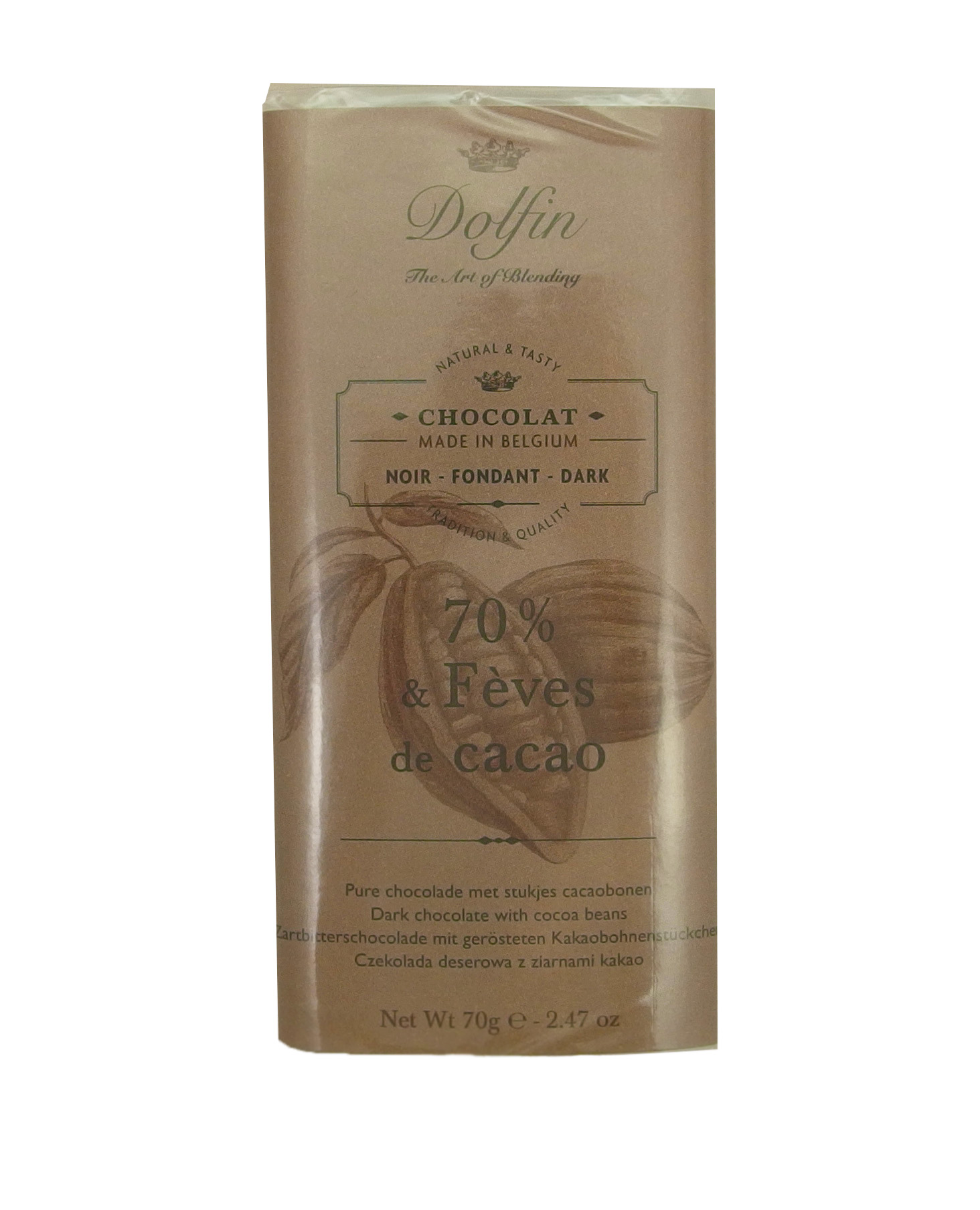 Dolfin - Belgische Schokolade - 70 % - dunkle Schokolade mit Kakao Nibs